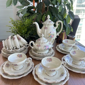 Vintage Rosenthal Pompadour Coffee Set 1940s, German Porcelain Tea Set for 7, Floral Coffee Pot Sugar Bowl Replacement Pieces, Selb Germany