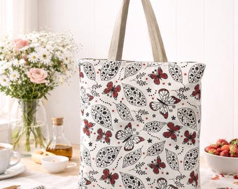 Reusable Eco Canvas Bohemian Style Shoulder Bag with Zipper Closure and Interior Pocket Natural Handbag with Large Handle for Work & Leisure