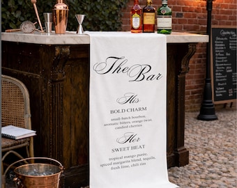 Custom Fabric Bar Menu Sign, Wedding Bar Banner, Signature Cocktail & Drink Menu, Printed on Linen, Modern Wedding Sign His Hers Wedding Bar