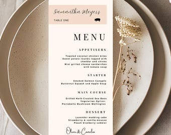 Modern Wedding Menu Place Card With Guest Name, Custom Wedding Menu Place Card, Wedding Menu With Name Card, Printed Menus with Place Cards