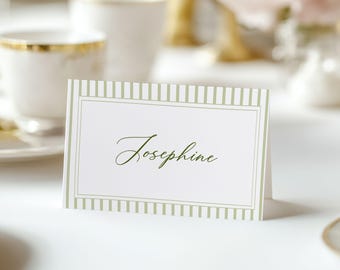 Personalized Printed Wedding Place Cards with Meal Choice | Table Name Card Folded | Custom Placement Cards | Dinner Card | Green Table Card