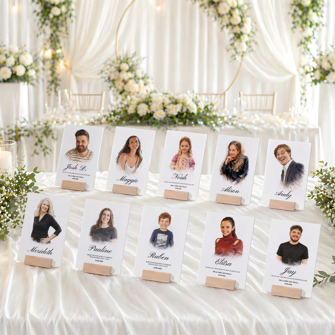 Custom Watercolour Guest Portrait Place Cards, Illustrated Place Cards ...