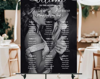 Custom Wedding Seating Chart Print, photo Seating Chart, Printed Seating Display for Reception, Seating chart with Faded Photos, Guest List.