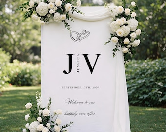 Personalized Fabric Wedding Welcome Sign Custom Fabric Banner for Weddings, Wedding Entrance Sign, Outdoor Ceremony Decor, Minimalist Style