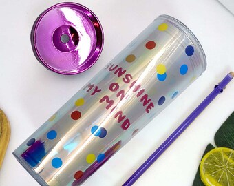 Printed Skinny Tumbler with Straw, Travel Cup, Birthday Gift