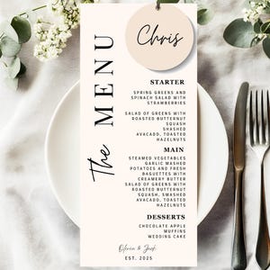 Modern Wedding Menu Place Card With Guest Name, Custom Wedding Menu Place Card, Wedding Menu With Name Card, Printed Menus with Place Cards