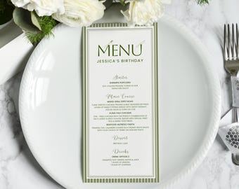 Modern Wedding Menu Card, Custom Striped Wedding Menu Card, Wedding table menus, Printed Menus, Dinner Food Menu Card, Editable Canva Cards