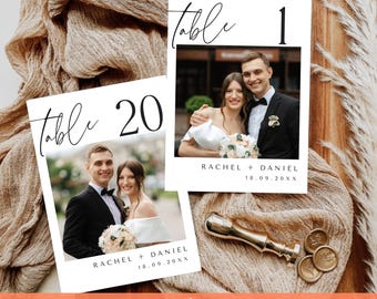 PRINTED+SHIPPED Photo Table number, Custom Photo Table Numbers, Table Name Cards, Wedding Reception Decor (4x6), Wedding Table Number Cards.