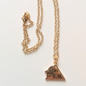 Empowering &quot;Just Be You&quot; Gold Tone Necklace with Floral Embellished Triangle Pendant