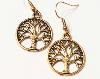 Antique Gold Plated Spiritual Tree Of Life Earrings