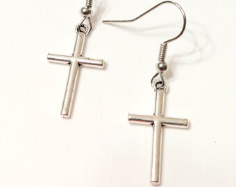 Silver-Plated Spiritual Cross Style Earrings