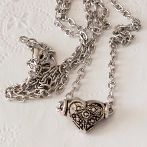 Small Silver-Plated Etched Floating Heart Necklace