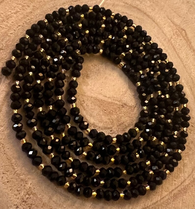 Baya perles de taille bijoux de reins/tailles bine bine waistbeads en perles noires et dorées image 1