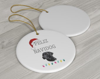 Feliz Navidog - zwarte labrador - keramisch ornament, 1 pak