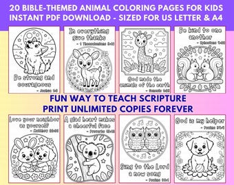 Animals Bible Verse Coloring Book for Kids: Christian Printable (PDF Download