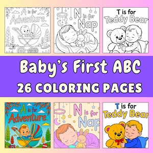 ABC Baby Shower Coloring Book: Easy Alphabet Pages (PDF Download 8.5x11in)