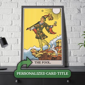 Gepersonaliseerde tarotkaartposter, The Fool, bohodecor, mystiek huis gerold of ingelijste giclee, spirituele muurkunstprint, nieuw begin