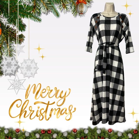 Buffalo Plaid Dress for Christmas Party and Holiday Apparel, Red Dress for Women, A-line Dress with Belt, Gift for Her, Unique Gift Buffalo Plaid Dress for Christmas Party and Holiday Apparel, Red Dress for Women, A-line Dress with Belt, Gift for Her, Unique Gift