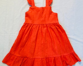 Girls Toddler Sun Dress for Summer, Orange Dress, Cotton Baby Clothes