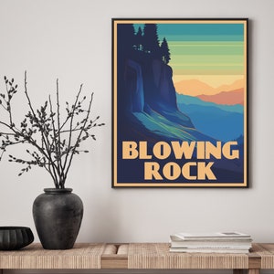 Blowing Rock Retro Travel Poster, North Carolina, Blowing Rock Print, Blowing Rock Art, Waterfalls, Travel Posters, Wall Art, Mountains