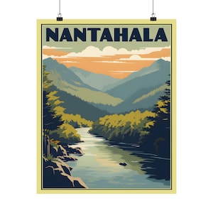 Nantahala Retro Travel Poster, North Carolina, Nantahala Print, Nantahala Art, National Forest, Travel Posters, Wall Art, Mountains