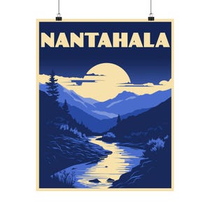 Nantahala Retro Travel Poster, North Carolina, Nantahala Print, Nantahala Art, National Forest, Travel Posters, Wall Art, Mountains