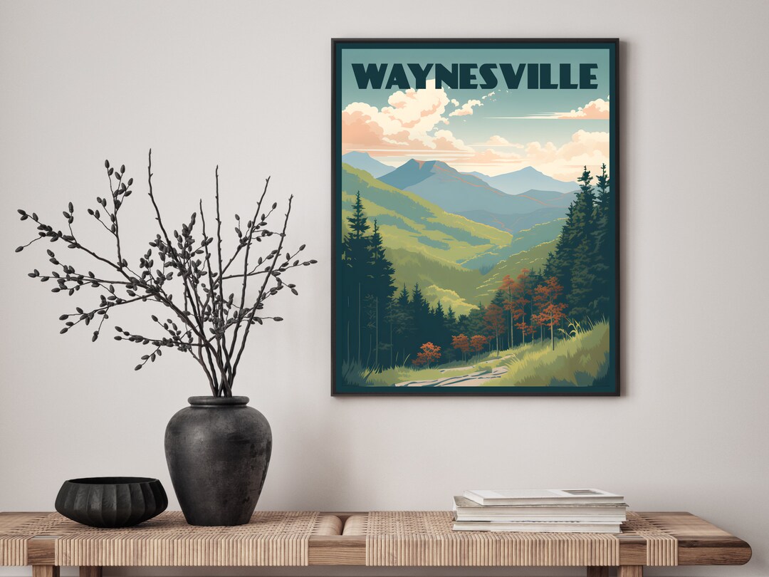 Waynesville Retro Travel Poster, North Carolina, Waynesville Print
