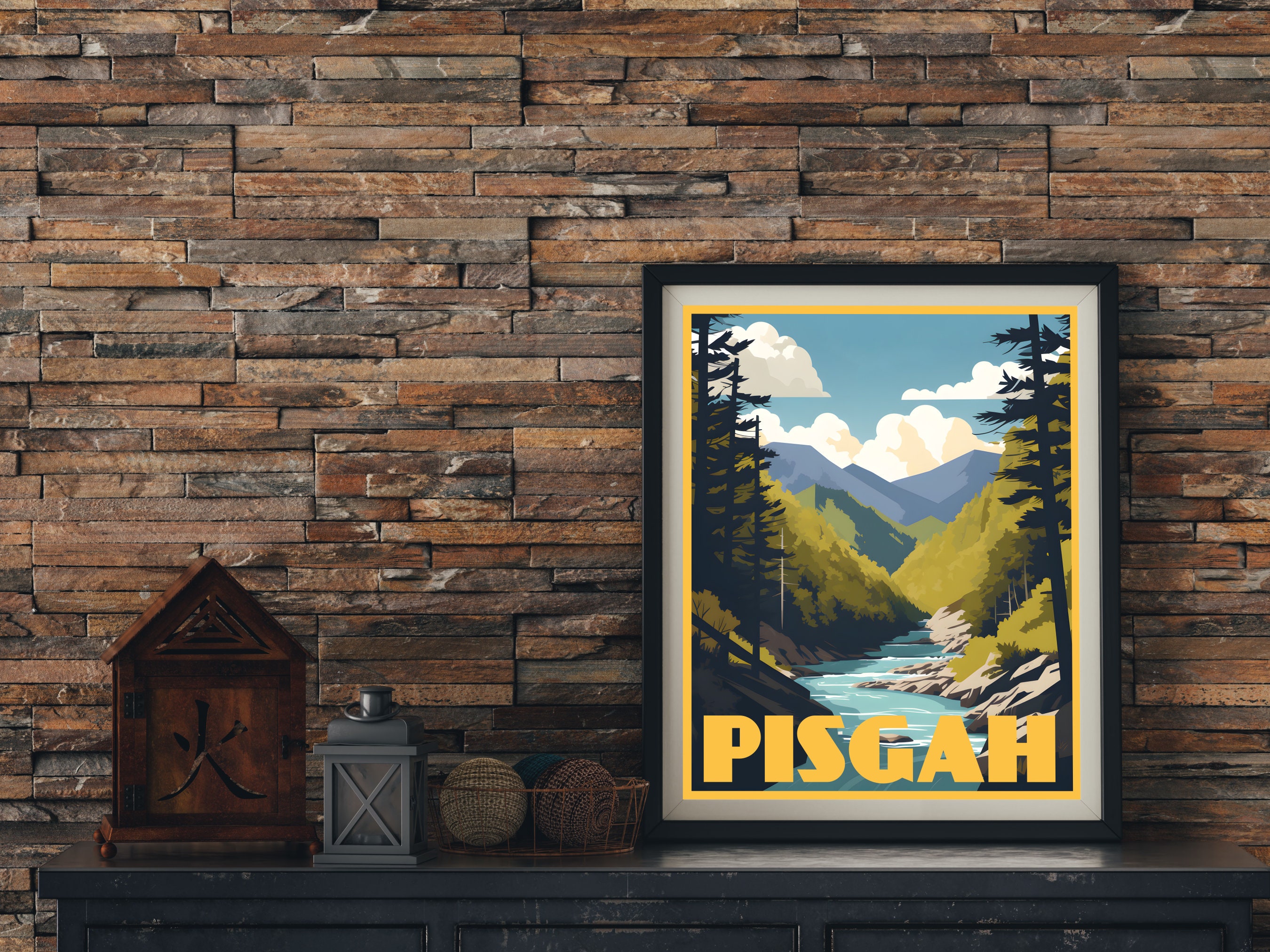 Pisgah National Forest Retro Travel Poster, North Carolina, Pisgah