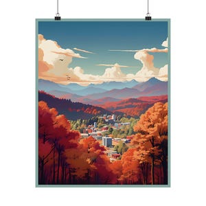 Blue Ridge Mountains Retro Travel Poster, North Carolina, Asheville Print, Asheville Art, Travel Posters, Wall Art