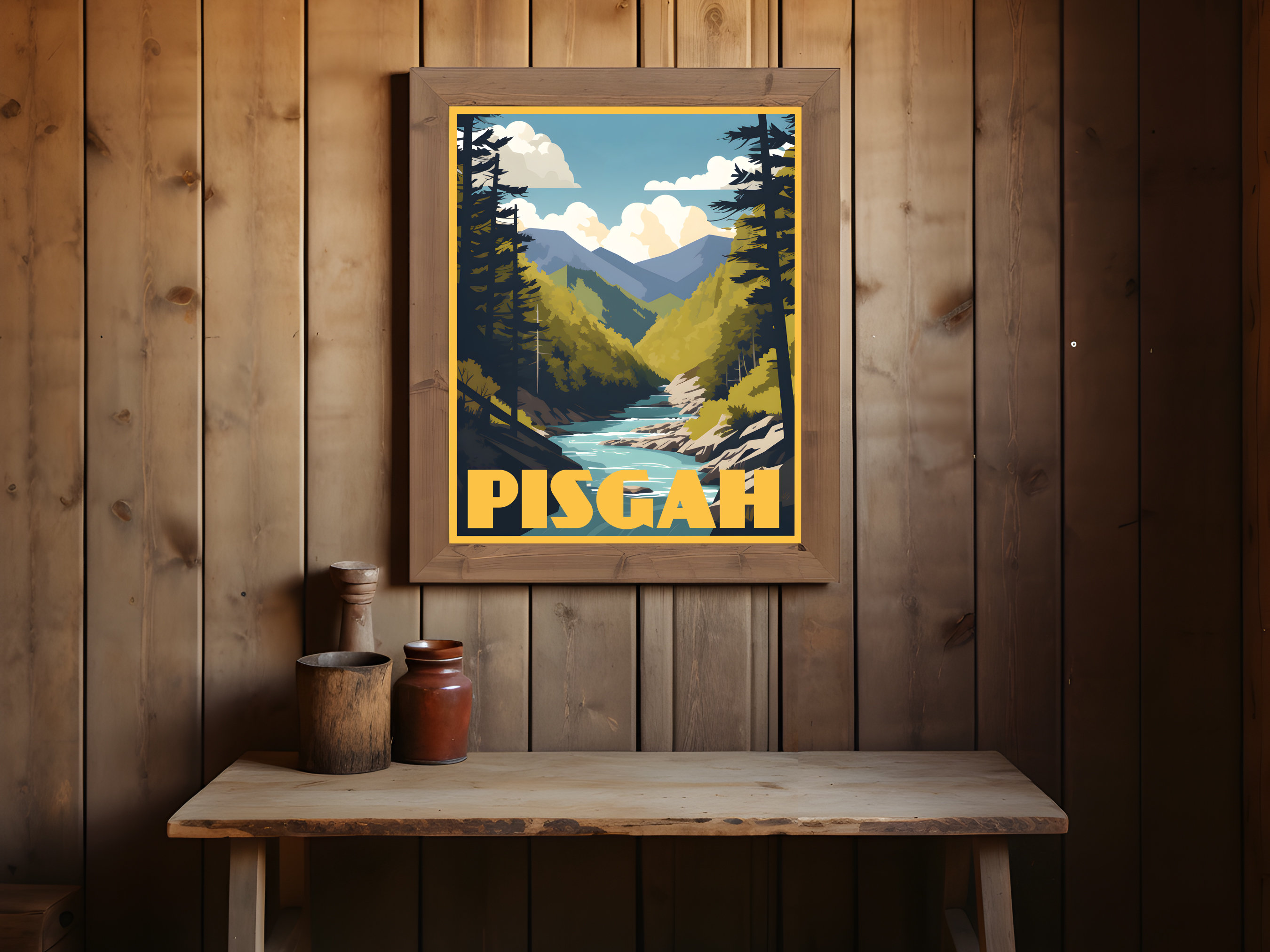 Pisgah National Forest Retro Travel Poster, North Carolina, Pisgah