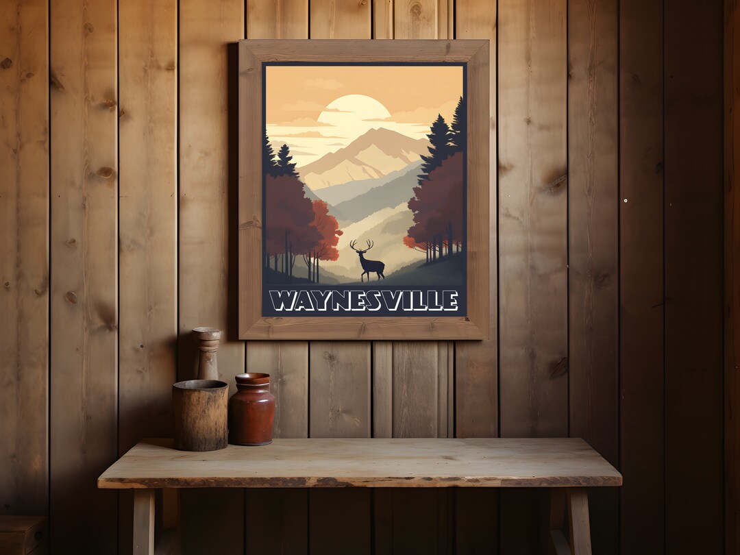 Waynesville Retro Travel Poster, North Carolina, Waynesville Print