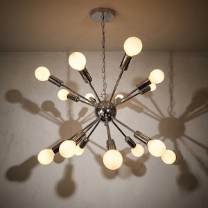 Chrome Sputnik Chandelier, 15 Light Flush Mount Pendant with Starburst Design