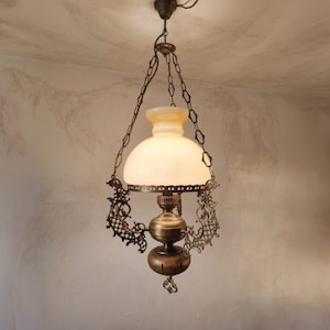 Antique Victorian Style Hanging Ceiling Light, Vintage Brass Library Oil Pendant Lamp