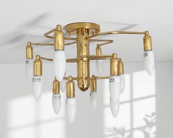 Brass Sputnik Chandelier Flush Mount Ceiling Light Globe Fixture 8 Lamp, Sölken Leuchten