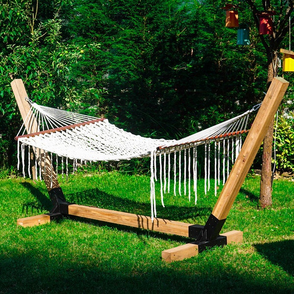 Boho Hammock- Outdoor and Indoor Hammock with Stand, Garden and Patio Furniture, Hammock with steel bracket stand, Outdoor Hammock.