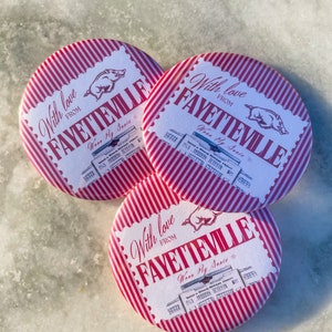 With Love from Fayetteville licensed Razorback game day pin or pinback button for school and college sports for Arkansas