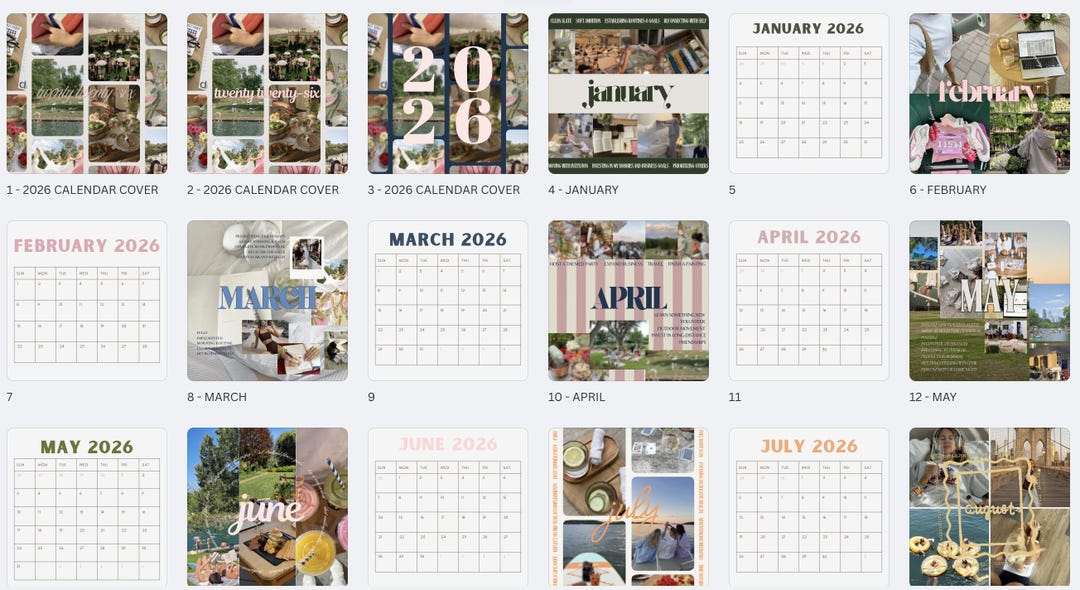 2026 Calendar and Vision Board Canva Template - Instant Digital ...