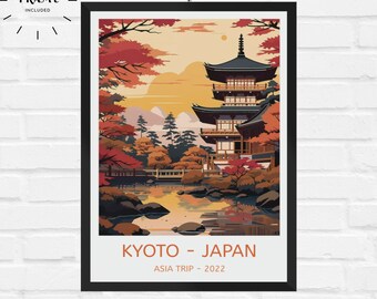 Kyoto Honeymoon Print Wall Art Customizable Asia Family Trip Kyoto Poster Hanging Home Décor Japan Vacation Travel Poster Printable Kyoto