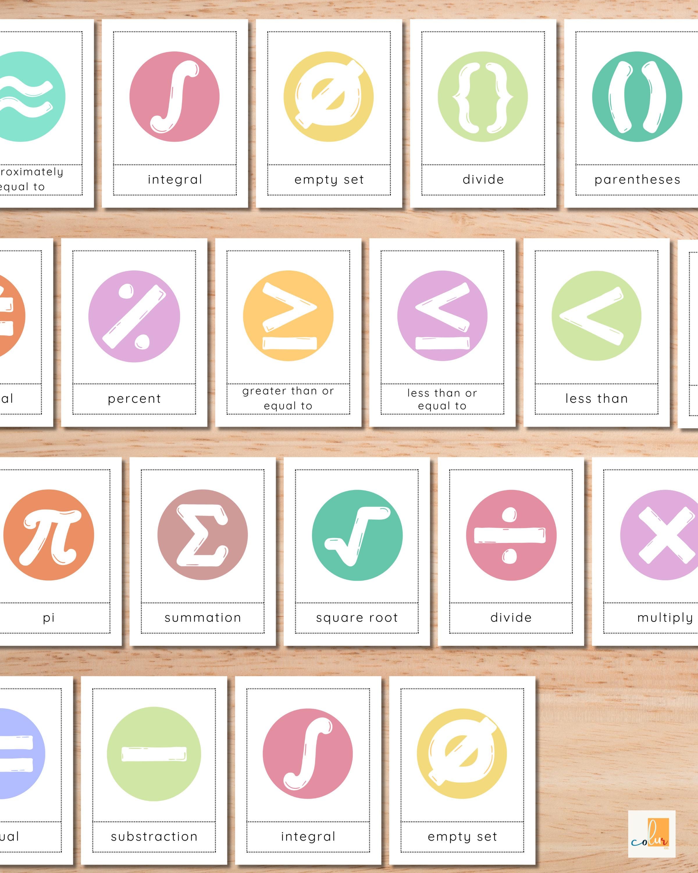 Printable Math Symbols Flashcards for Kids | Montessori Educational ...