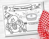 Thanksgiving Coloring Placemat for Kids | Printable Activity Sheet with Gratitude Box | Turkey Theme | 11x8.5 in PDF