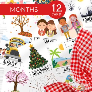 Printable Months of the Year Flashcards for Kids - 12 Colorful Educational Cards for Preschool and Homeschool Learning - Instant Download