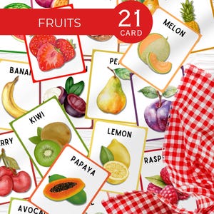 Printable Fruit Flashcards for Kids | Montessori Learning Cards for Toddlers | Educational Flash Cards for Preschool & Homeschool Fun