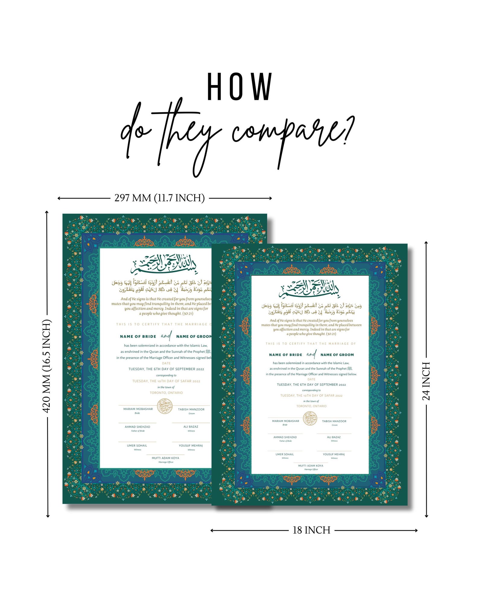 Islamic Nikkah Certificate Template | Teal Green Muslim Marriage ...
