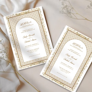Islamische Hochzeitseinladung Vorlage | Gold Arch Floral Nikah Karte | Muslimische Ehe Digital einladen | Elegante bearbeitbare Datei Download #CL032
