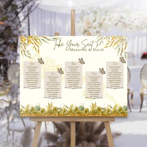 Elegantes Tropisches Hochzeit Sitzplan Vorlage, Grünes Botanisches Gästeliste Poster, Bearbeitbarer Digitaler Download für den Empfang #CL029