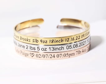 Birth Stats Engraved Cuff Bracelet: Personalized New Mom Gift