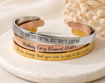 Engraved Cuff Bracelet: Personalized Stainless Steel Jewelry, Mom Gift