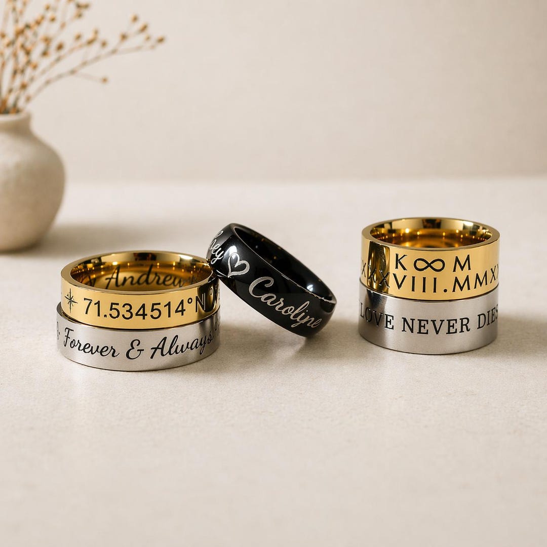 Custom Name Ring: Personalized Stainless Steel Stackable Ring - Etsy