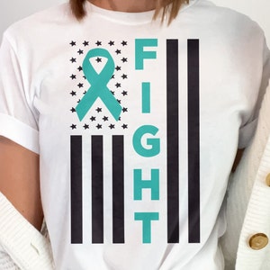 Fight Flag Svg Png, Teal Ribbon Svg, Cervicale PCOS Ovarian Cancer Awareness Svg, Interstitial Cystitis Support Svg Cricut Sublimation