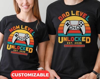 New Dad Mom Level Unlocked 2026 Svg Png, First Time Mom Dad Cricut, Custom Name Gamer Family Personalized Sublimation Designs